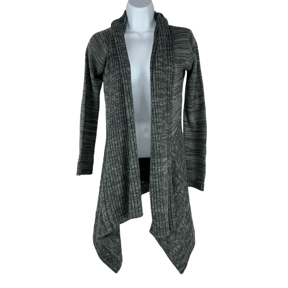 Iz Byer Womens Open Front Cardigan Sweater XS Gray Textured High Low Hem Acrylic
